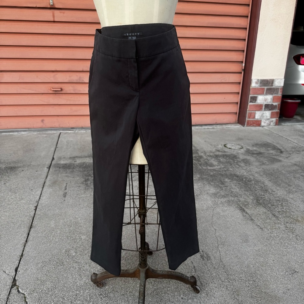 Theory Size 8 Black Stretch Trousers Below-Waist Tailored Pants